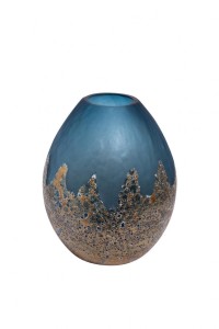 Ваза стеклянная голубая с золотом