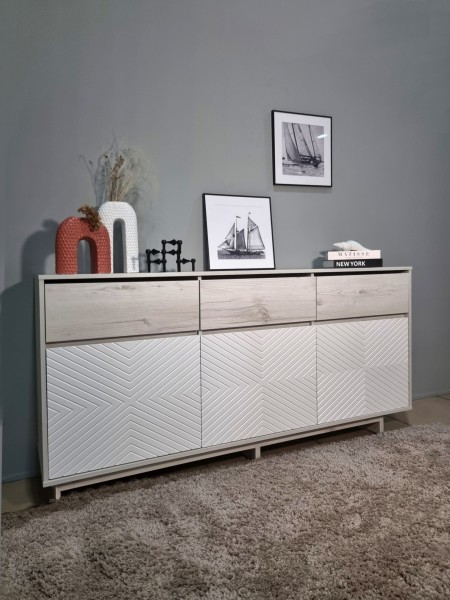 Комодино MODERNO-1800 В-2, Сосна Лапландия, Ф-4 Меренга мат