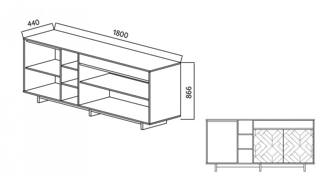 Комодино MODERNO-1800, Сосна Лапландия, Ф-2 Панна-Кота